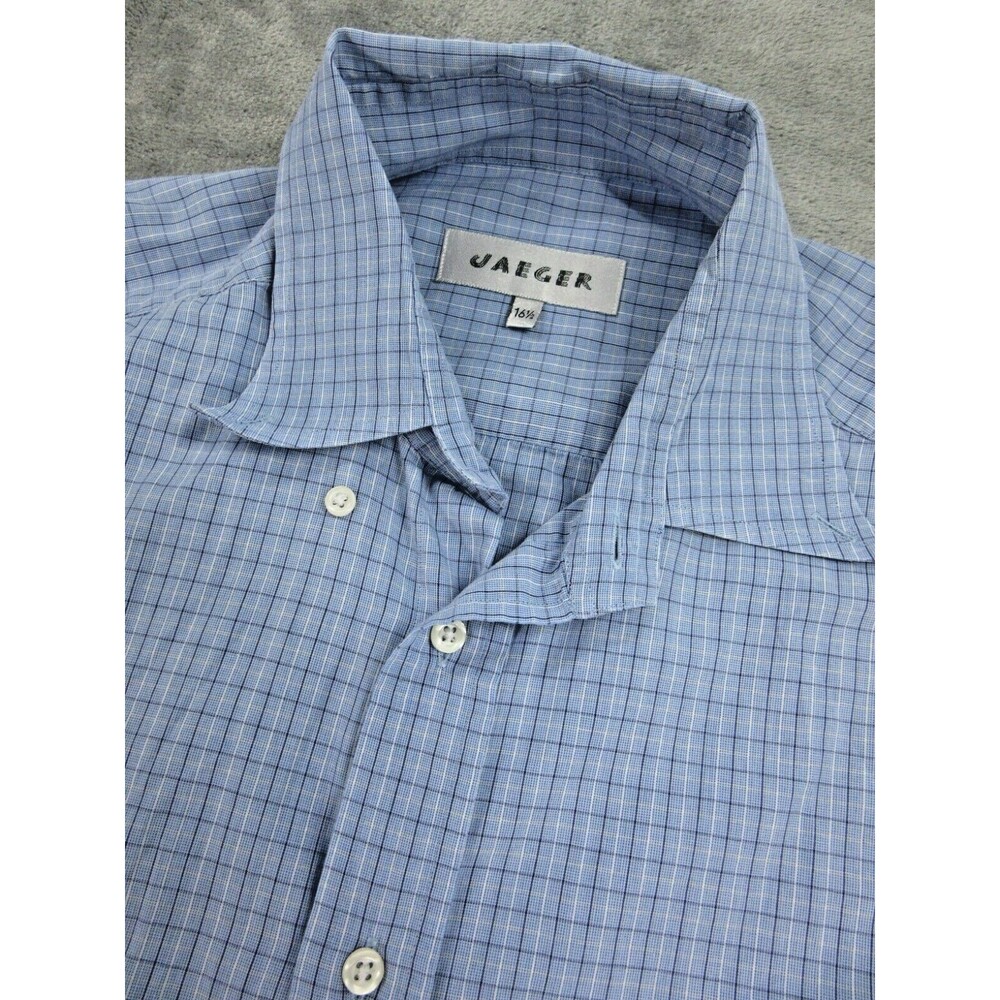 Jaeger Shirt Men's 16.5 Long Sleeve Button Down Plaid Blue Preppy Made in Turkey